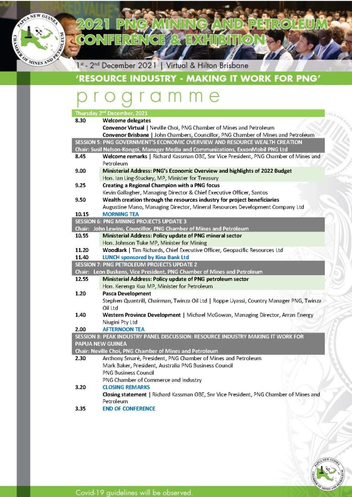 PNG Mining and Petroleum Conference and Exhibition Day 2 Programme