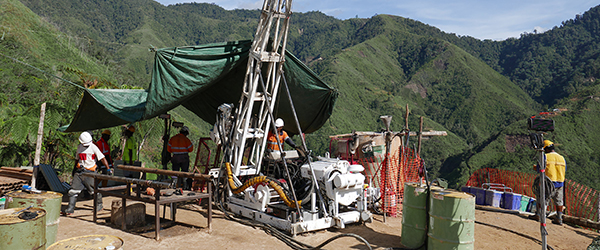 A drilling rig at the Yandera copper project