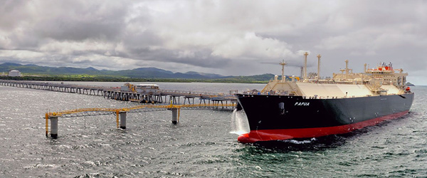 An LNG carrier at the PNG LNG loading jetty