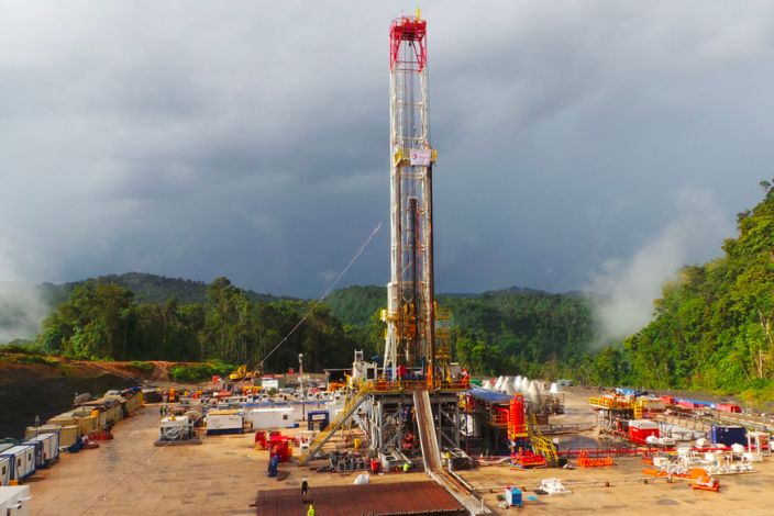 A drilling rig at a highlands gas field