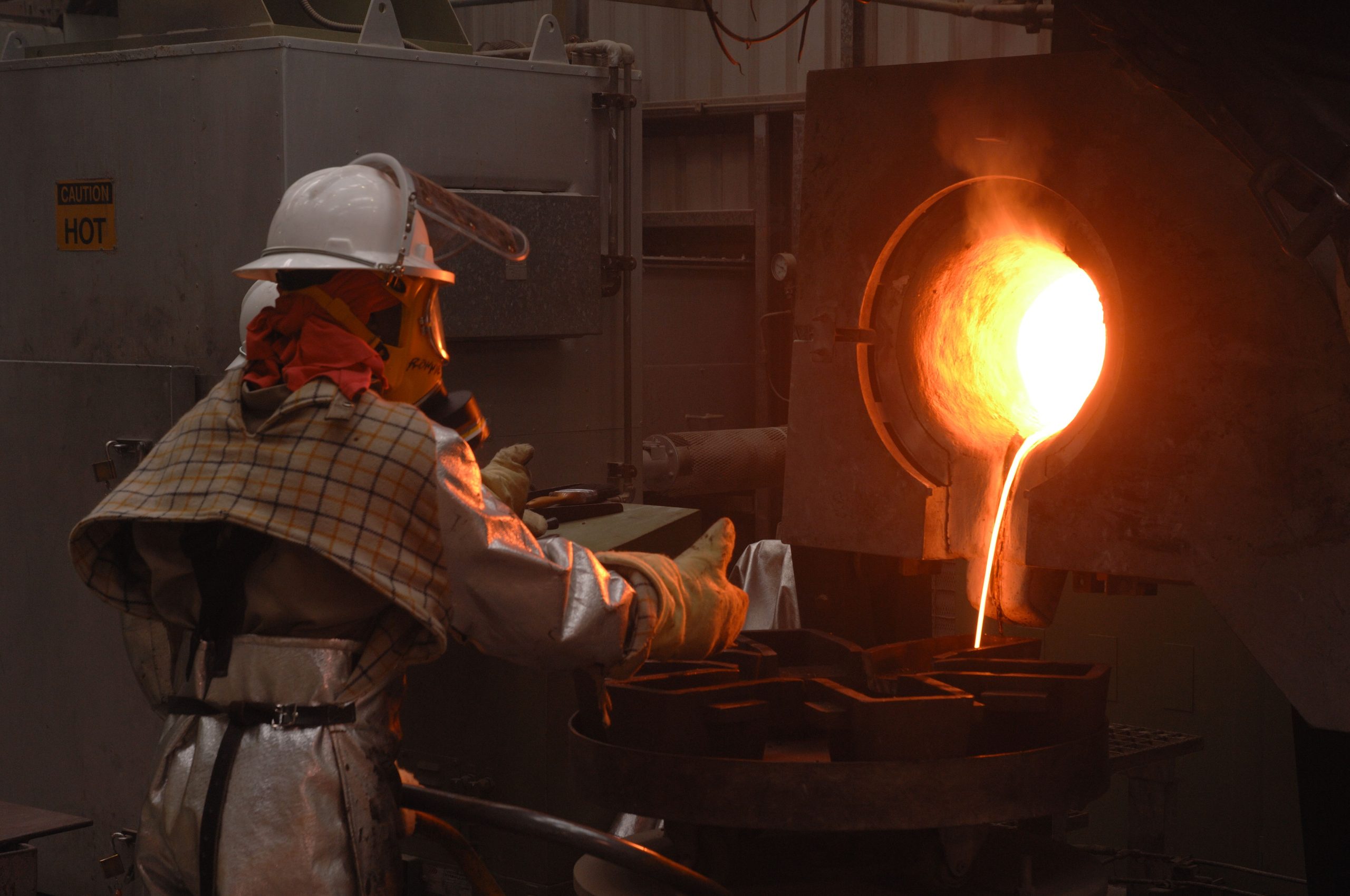 Molten gold being poured at the Lihir gold mine